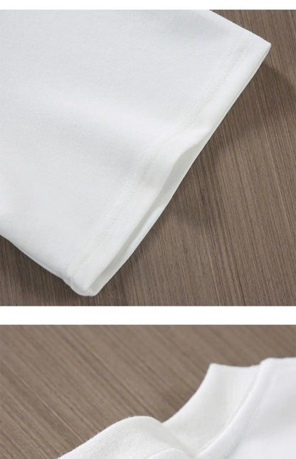 Black White GSM 500g Heavy-duty Pure Cotton T-shirt Thickened Threaded Round Neck Short Sleeves Three Needle Half Sleeve Tees.