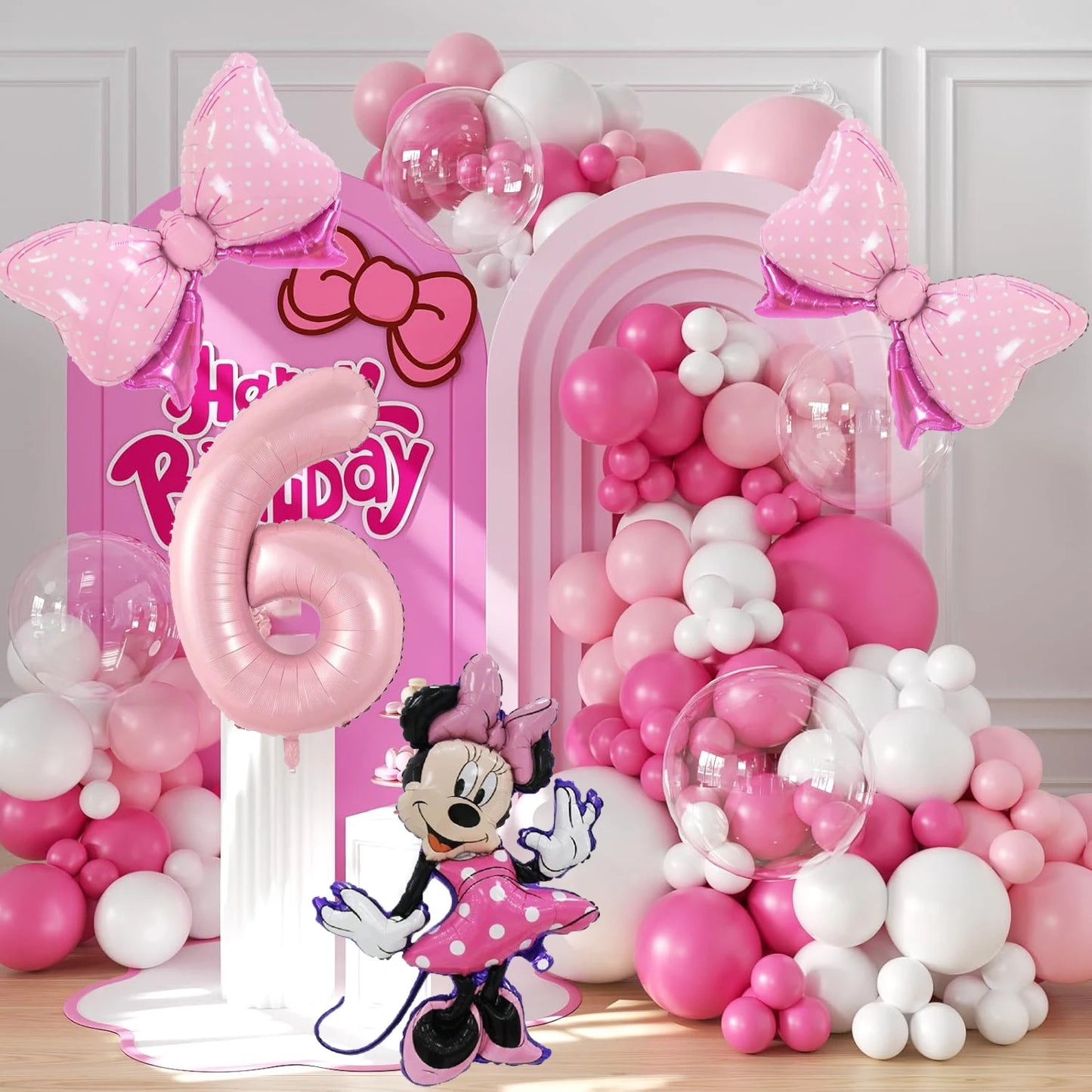128PCS Minnie Maus Rosa Schleife Aluminium Form Ballon Girlande Bogen Set Mädchen Prinzessin Geburtstag Party Baby Dusche Dekoration Lieferungen.