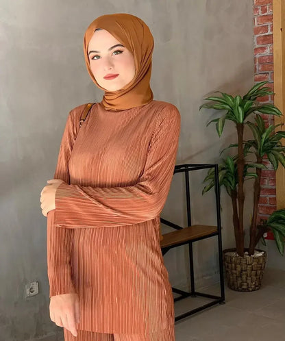 Women Casual Vintage Muslim Sets Ramadan Abaya Hijab Turkey Dubai Kaftan Prayer Dress Wide Leg Pants 2 PCS Sets Islamic Clothing