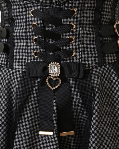 Japanese Liz New Summer Lace Edge Leather Ring High Waist Pleated Skirt Ribbon Bow All-match Short Skirts Big Bow Lolita Blouses.