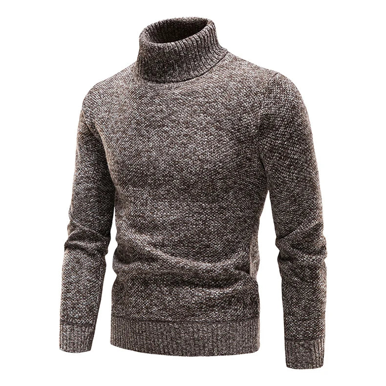Autumn Winter Fleece Sweater Men Thicker Turtleneck Warm Pullover Slim Fit Man Clothes Luxury Brand Black Brown Jumpers Elastic.