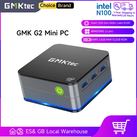 GMKtec G2 Mini PC Windows 11 Pro Intel 12th Gen Alder Lake N100 Mini PC DDR5 12GB RAM 512GB ROM WiFi 6 BT5.2 Desktop Computer.