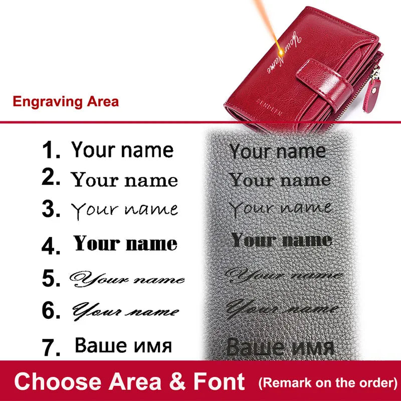 2024 New Short Women Wallets Genuine Leather Zipper Coin Pocket Women Purse Name Engraved Quality Card Holder Kpop Female Wallet.