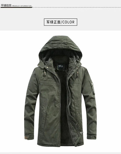 Parkas Coat Military Windproof Hooded Jackets Man Washed Cotton Thick Fleece Casual New  Winter Warm Varsity Jacket Men.