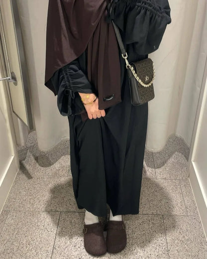 2024 Saudi Arabia Muslim Women Modest Dress Eid Dubai Plain Abaya Islamic Holiday Party Solid Turkey Lace-up Cuffs Long Clothes.