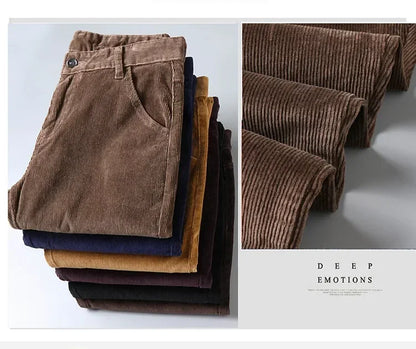 2025 Spring Autumn Men's Corduroy Casual Pants Straight Leg Loose Fit Youth Winter Thick Warm Velvet Long Pants for Men Trousers.