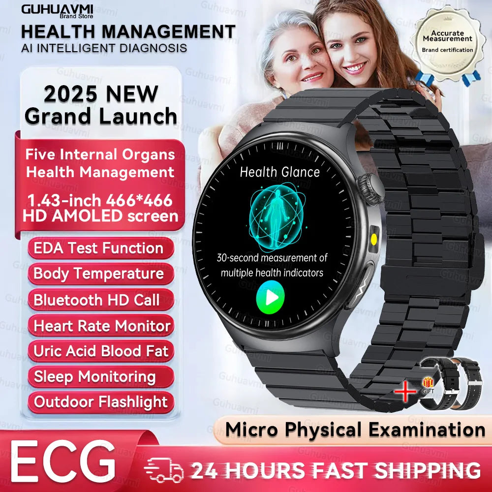2026 New Smart Watch Men ECG+PPG Blood Lipids Uric Acid Blood Pressure Bluetooth Call 1.43'' Sapphire Smartwatch Remote Nursing
