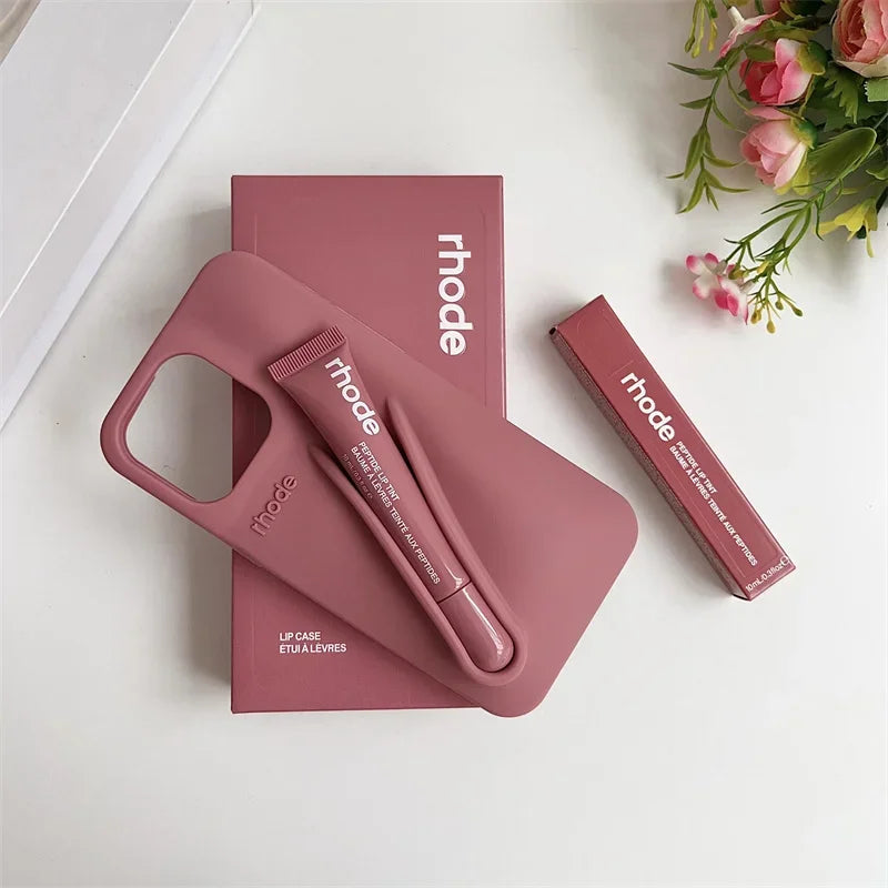 Phone Case for IPhone 15 16 14 13 12 11 Pro Max Plus 17 Air Lip Gloss Holder Silicone Shockproof Cover with Box and Lipstick.