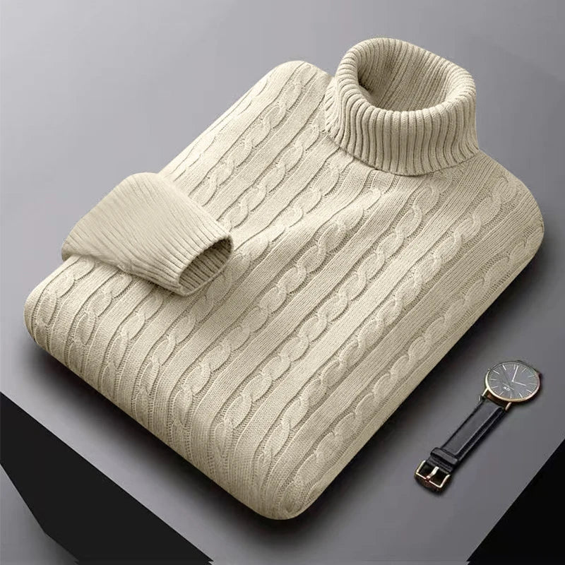 2025 New Men's High Neck Sweater Solid Color Pullover Knitted Warm Casual Turtleneck Sweatwear Woolen Mens Winter Outdoor Tops.