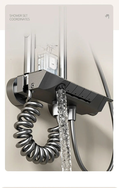 Four Ways Water Outlet Shower System Smart Digital Bathroom Shower Faucet Set Temperature Display Rainlfall Sunflower Shower Set
