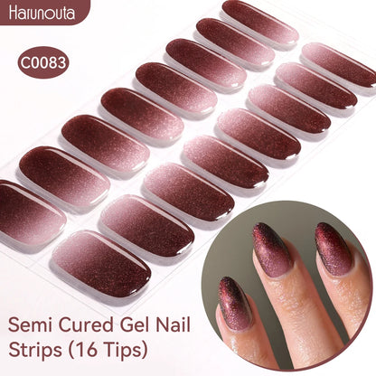 Harunouta Gradient Semi Cured Gel Nail Sticker Long-Lasting UV Nail Sticker UV/LED Extension Gel Nail Foil Gel Polish Full Cover.