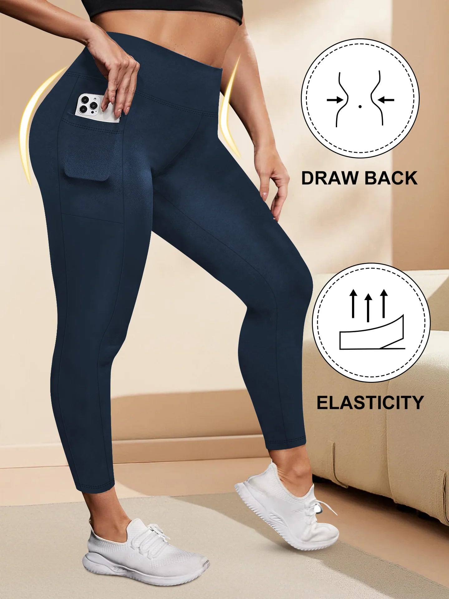 Women's High-Waisted Yoga Pants Plus Size Butt-Lifting Workout Leggings with Pockets Elastic Activewear for Gym & Running.