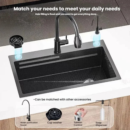 Gray Stainless Steel Kitchen Sink Large Single Slot Multifunctional Nano Honeycomb Embossed Wash Dish Basin Undermount Basin