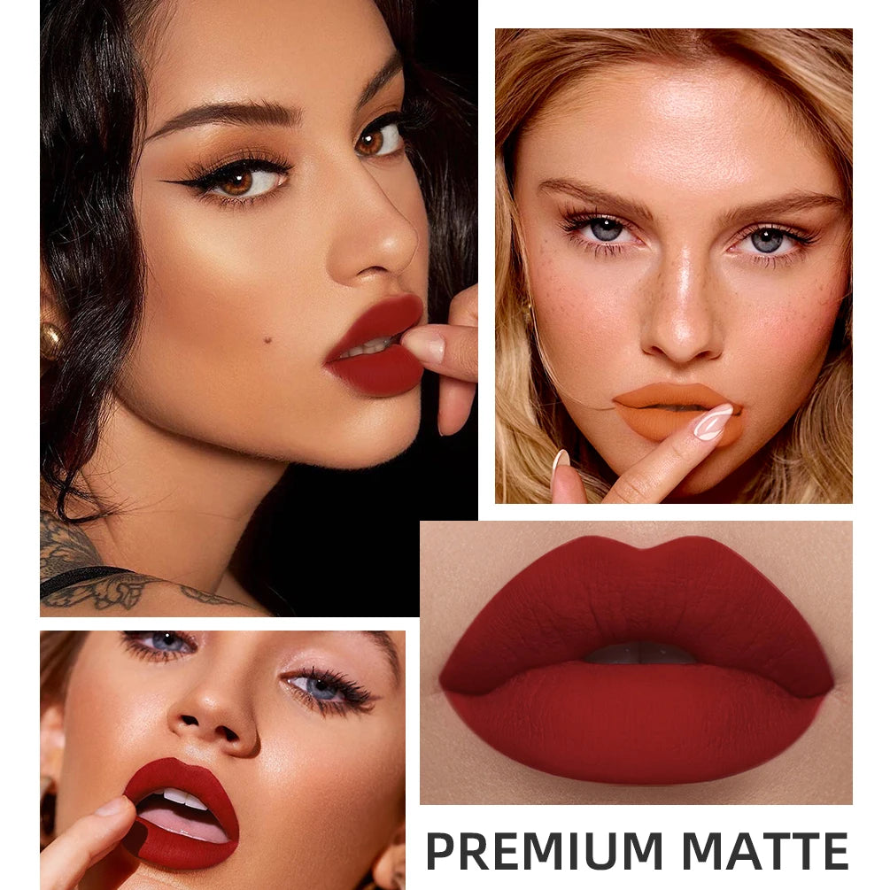 QIBEST Sexy Red Matte Lip Gloss Long Lasting Velvet Liquid Lipstick Lip Makeup Women Beauty Nonstick Cup Waterproof Lipgloss Hot.