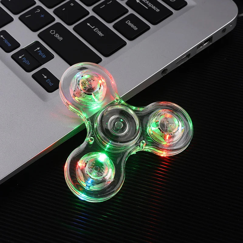 LED Finger Spinner Transparent Crystal LED Light Colourful Light-up Finger Spinner Pvc Material Finger Spinner Toys.