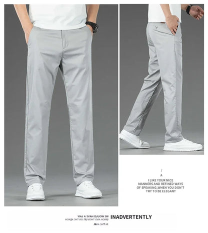 Thin Men Bamboo Summer Pants Casual High Quality Business Classic Fashion Stretch Slim Formal Straight Trousers Black Gray Khaki