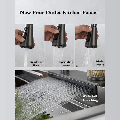 Wasserfall-Küchenspüle aus Edelstahl 304, Zughahn, Einzelschlitz, Hochdruckbecher, Waschmaschine, Café, Weinbar, Waschbecken