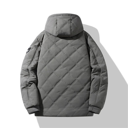 Winter Windproof Thermal Diamond-Pattern Fleece-Lined Thickened Cotton Coat Business Casual Hooded Jacket Fashionable Menswear