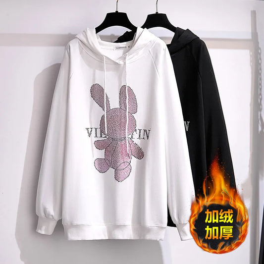 175Kg Plus Größe frauen Fehlschlag 170 Herbst Winter Neue Lose Fleece Cartoon Mit Kapuze Sweatshirt Schwarz Weiß 6XL 7XL 8XL 9XL 10XL 11XL