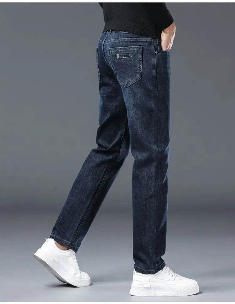 2025 New Stretch Jeans Men's Regular Classic Business Slim Trousers Black Blue Straight Male Y2K Brand Clothing Pants Size 29-40.