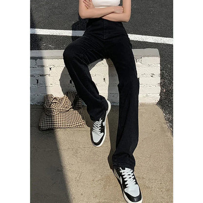 Frau Koreanische Hohe Taille Streetwear Gerade Bein Jeans Mädchen Y2k Kleidung Hosen Weibliche Mode Schwarz Baggy Harajuku Denim Hosen
