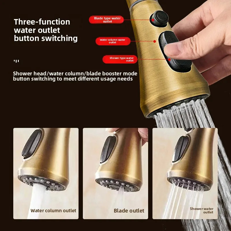 Antique Brass Kitchen Faucet Pull Out Spout Kitchen Faucets Black Single Hole Swivel Hot Cold Water Kitchen Mixers Taps