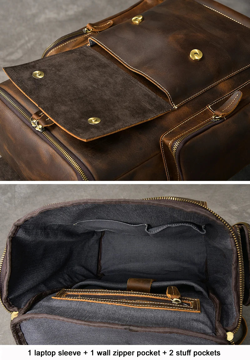 Vintage Crazy Horse Echtes Leder Rucksack Männer Leder Bagpack Klettern Rucksack männlichen Große Wandern Rucksack M814.