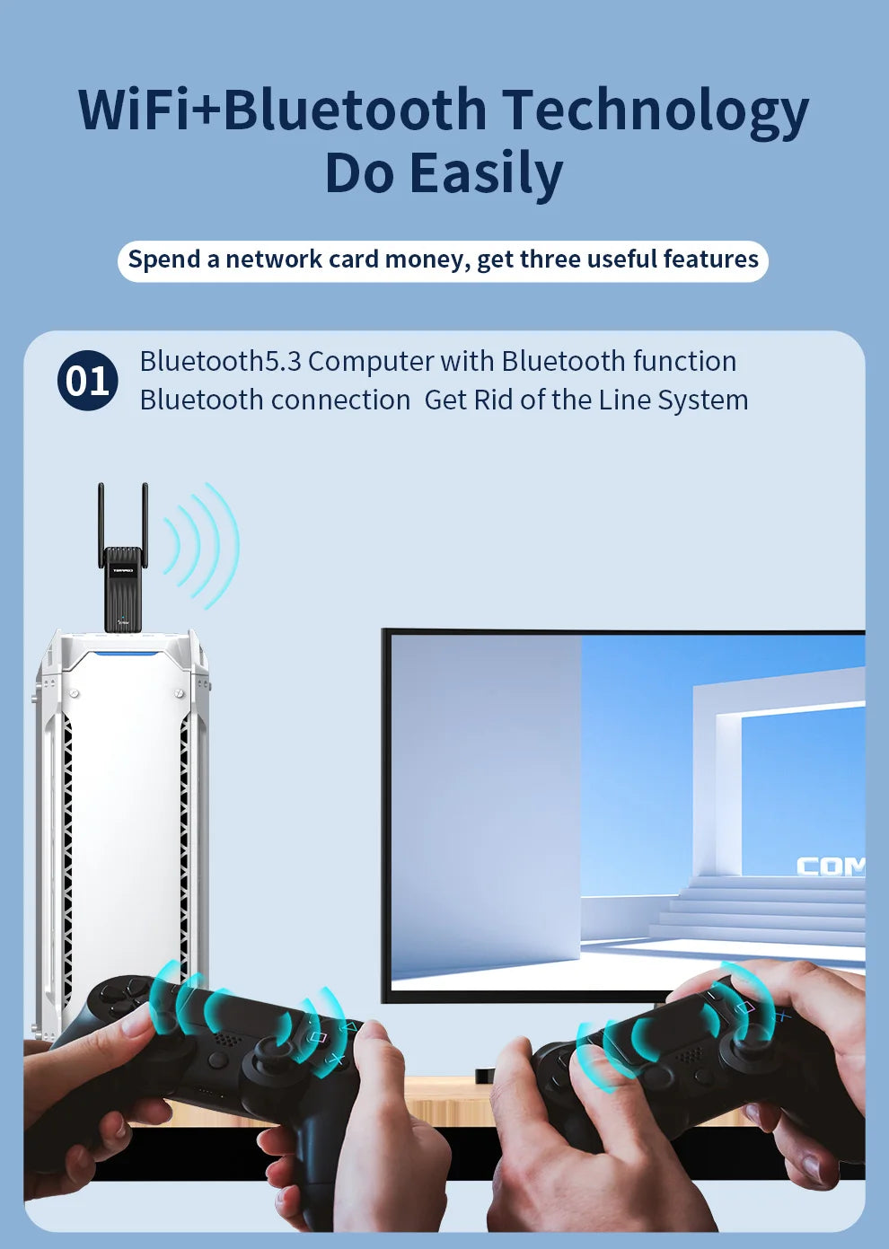 COMFAST 900Mbps WiFi 6 BT 5.3 USB Adapter Dual Band 2.4/5G RTL8851BU Wireless Free Drive Network Card For Laptop PC Win 10/11.