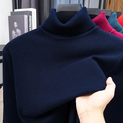 Autumn Mens High Quality Knitted Turtleneck Sweater Slim Fit Long Sleeve Anti-pilling Pullover Solid Color Trend Men Streetwea