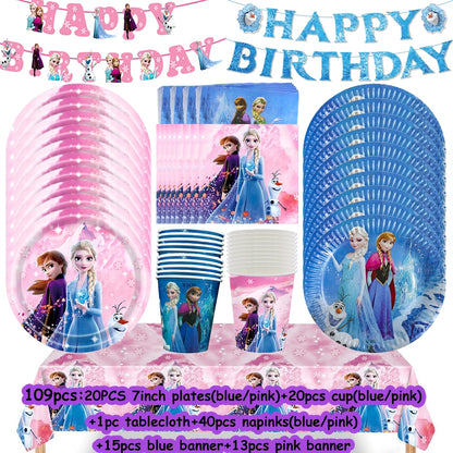Disney gefroren Geburtstag Dekorationen Mädchen Papier Geschirr Teller Servietten Tassen Schnee königin Geburtstag Deko Hintergrund Luftballons Lieferungen