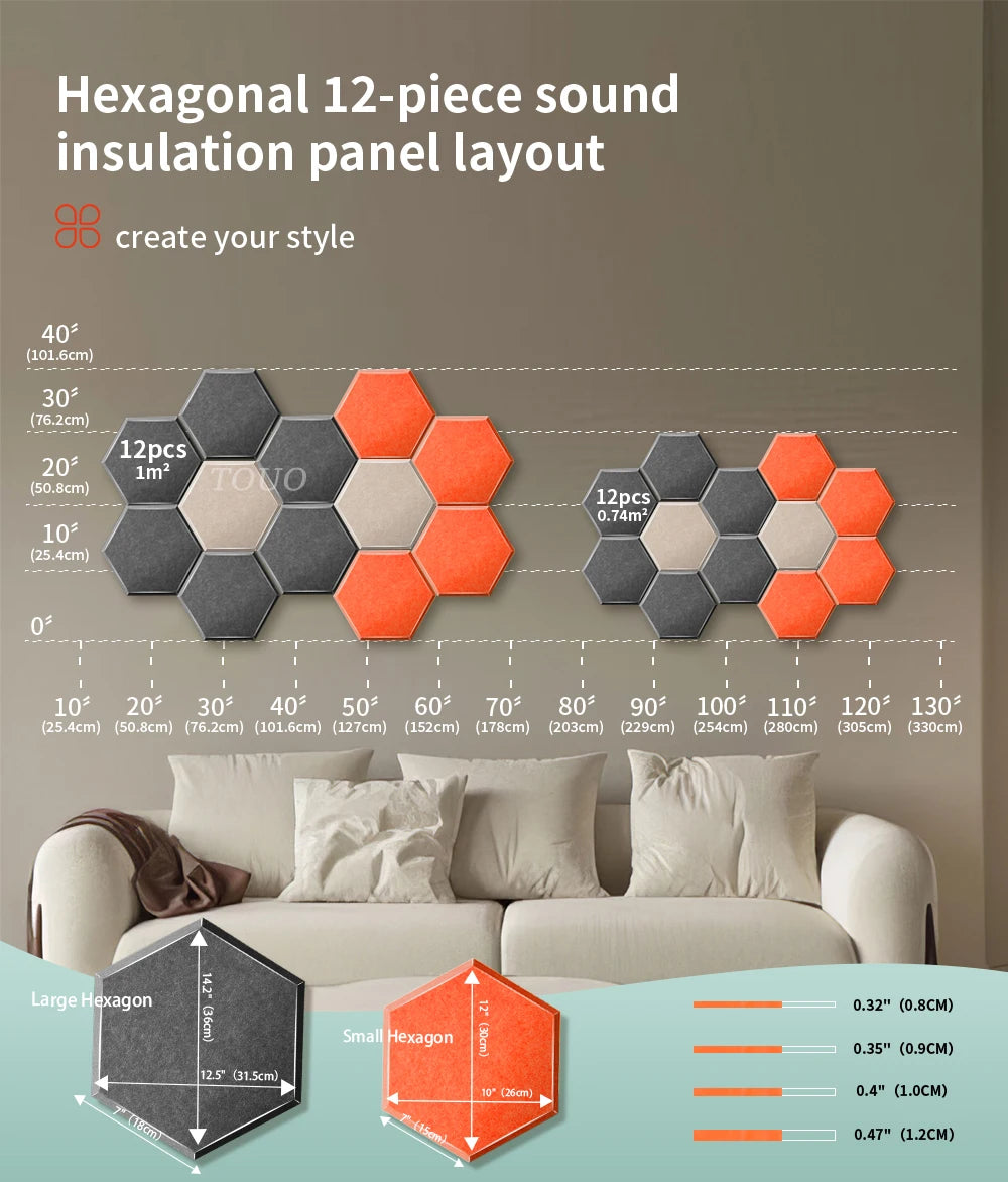 TOUO Sound Absorbing Panel 12 Pcs Studio Acoustic Panel High Density Insulation Acoustic Treatment Drum Room Wall Soundproofing