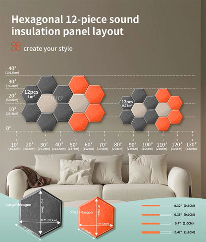 TOUO Sound Absorbing Panel 12 Pcs Studio Acoustic Panel High Density Insulation Acoustic Treatment Drum Room Wall Soundproofing