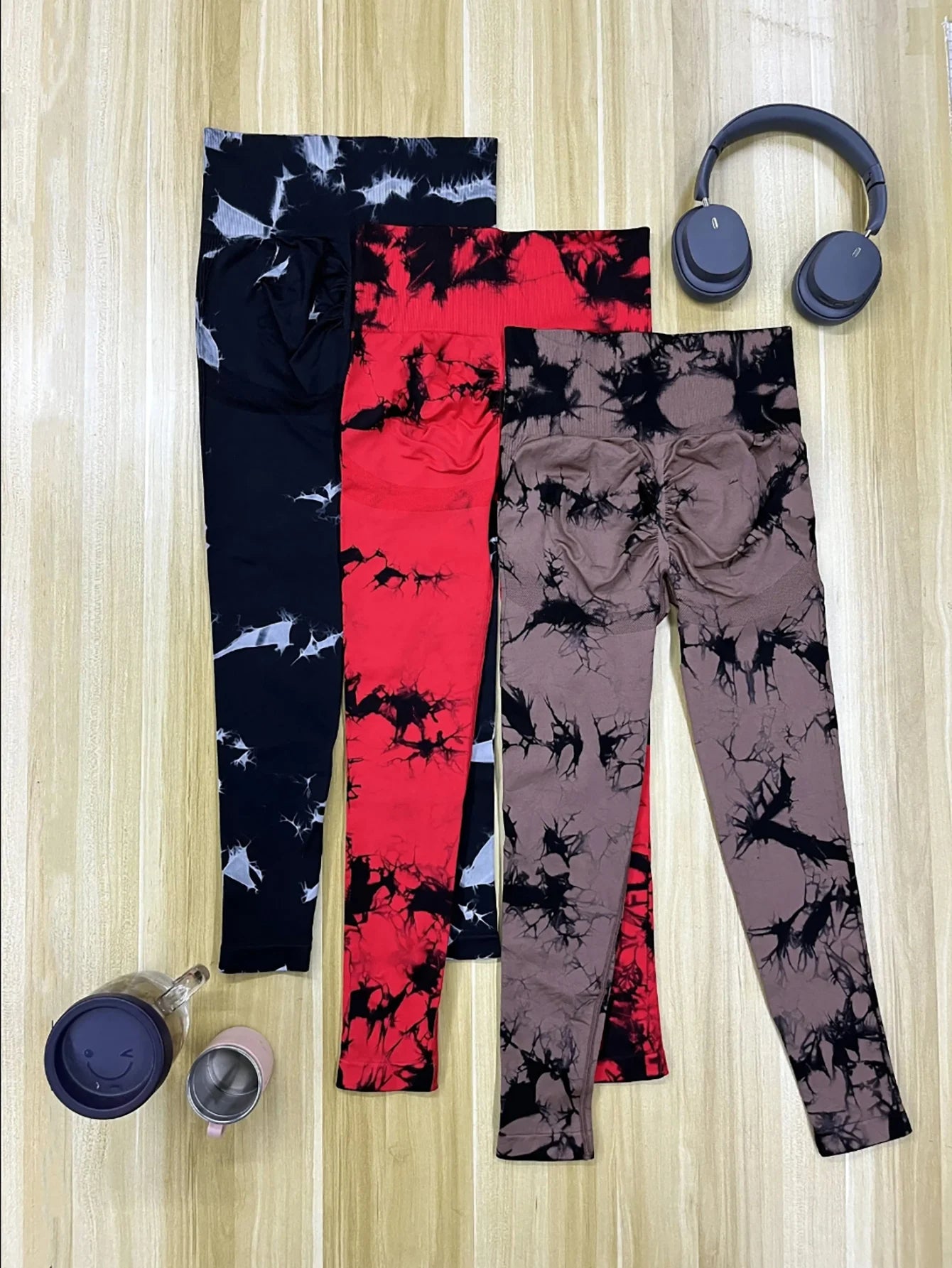 Tie Dye Seamless Leggings for Women High Waist Yoga Pants Scrunch Butt Lifting Elastic Tights Wide Waistband Sports Leggings.