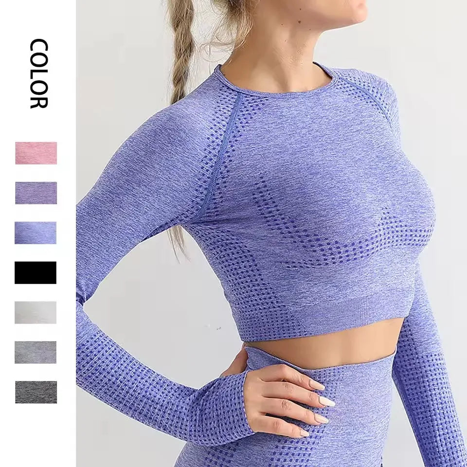 Women's Shirt Seamless Crop Top Fitness Shirts Long Sleeve Sports Top Woman Yoga Tops Activewear With Thumb Hole Sportswear.