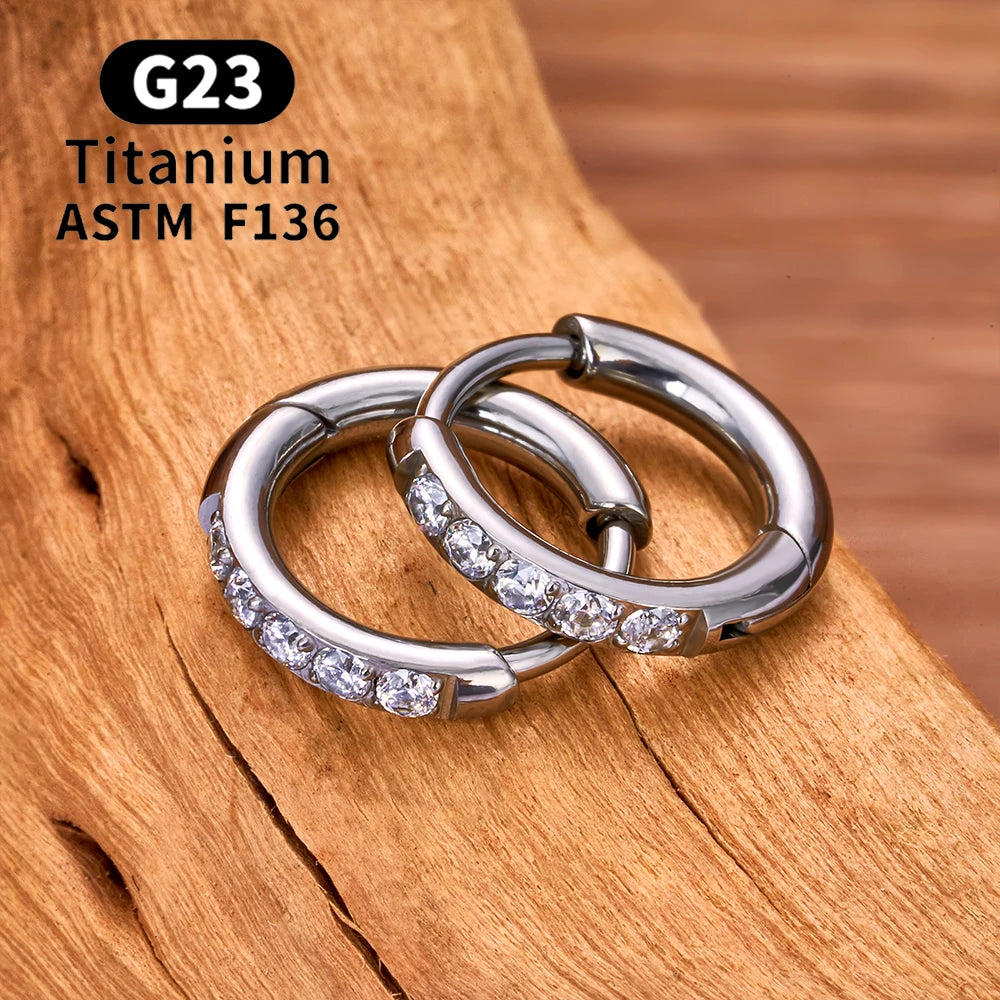 2/20PCS G23 Titanium Earring Hoop CZ Hinged Segment Round Nose Ring for Women Ear Tragus Cartilage Helix Daith Piercing Jewelry.