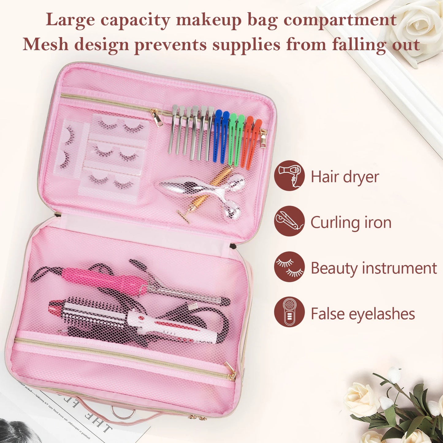 Professional Makeup Bag Extra Large Cosmetic Train Case Make Up Brush Organizer Storage Box Manicure Artist Bags with Dividers.