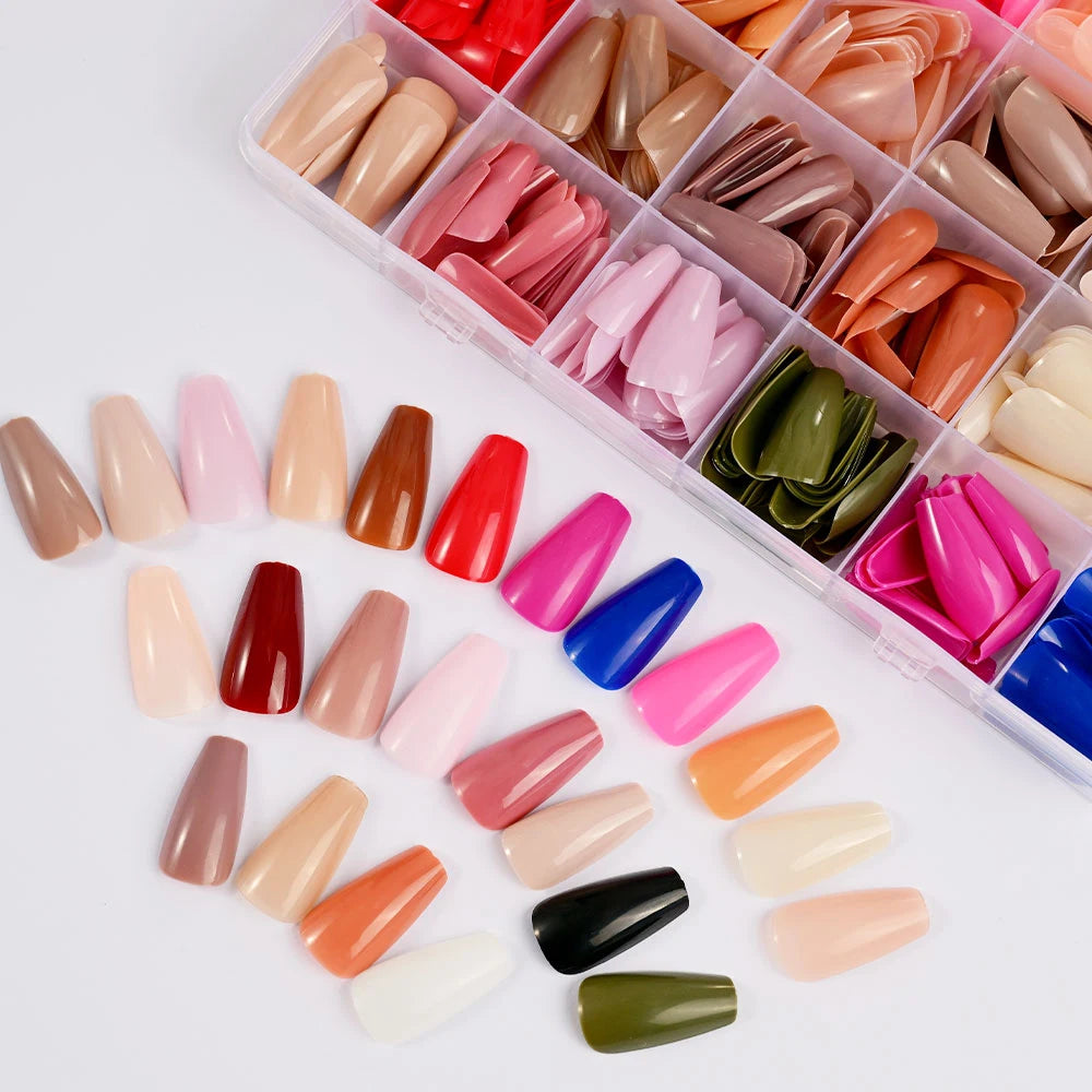 576Pcs/box Medium-Long Coffin Press On Nails Matte Full Cover Ballet False Nails Wearable Acrylic Fake Nails Extension For Women.