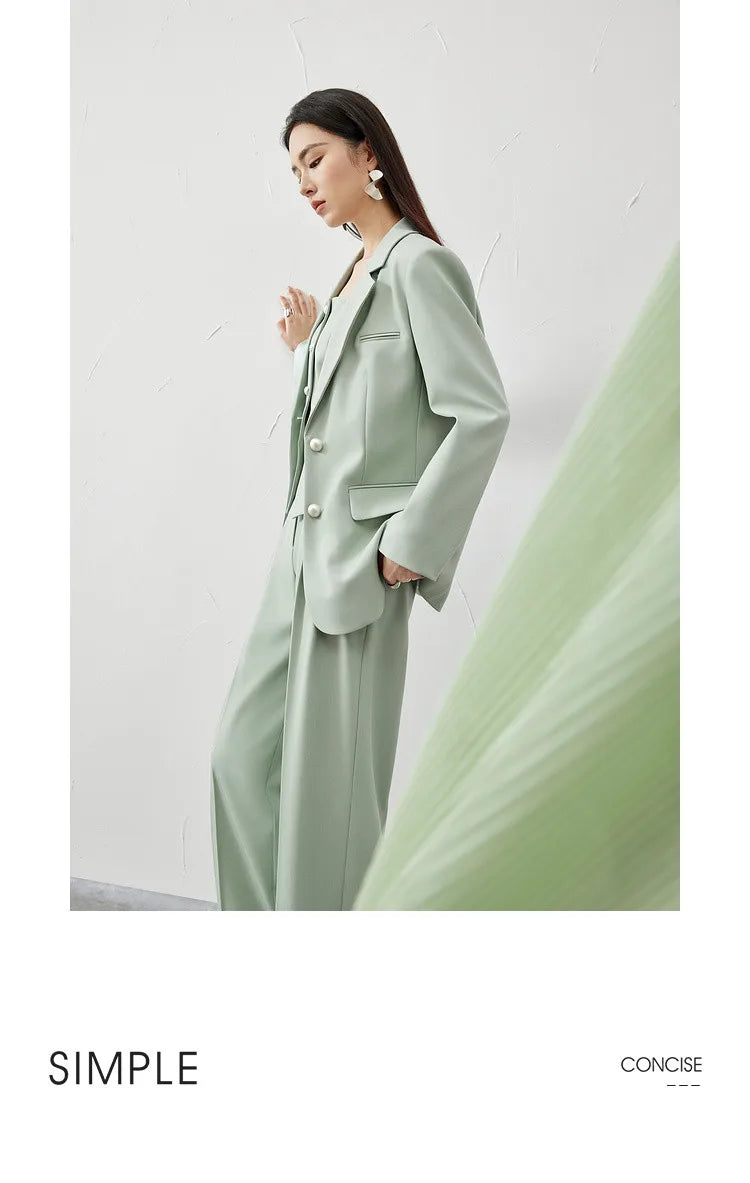 SENTUBILA 3 Piece Blazer Pant Suit Sets Women 2025 Autumn Suit Jacket Waistcoat Dress Pant Office Outfit Matching Set 141Z53565