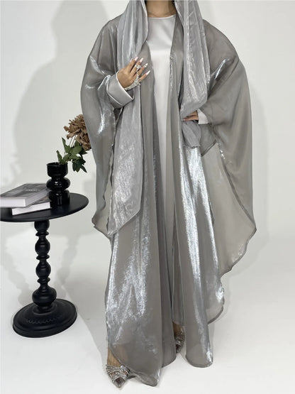 Muslim 2025 New Fashion Women's Solid Color Elegant Casual Trendy Loose 2 Piece Sets Long Sleeve Cardigan Coat Inner Dresses.