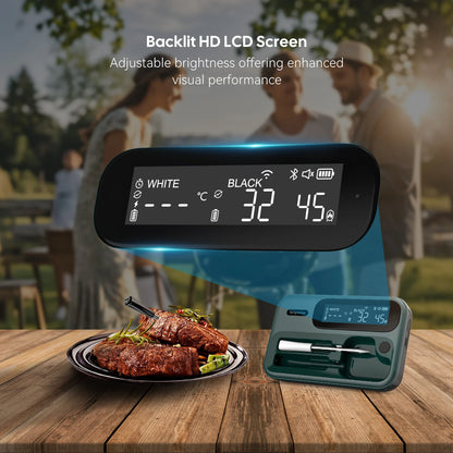 Smart Beef Meat Thermometer Wireless Bluetooth BBQ Thermometer with Long&Short Probes Precision Food Temp Gauge for Cooking.