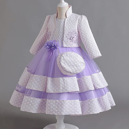 Neues Mädchenkleid, zweiteiliges Set, 3–10 Jahre alt, wunderschönes Weihnachts-Performance-Kleid, Herbst-Party-Abschlussballkleid für Mädchen