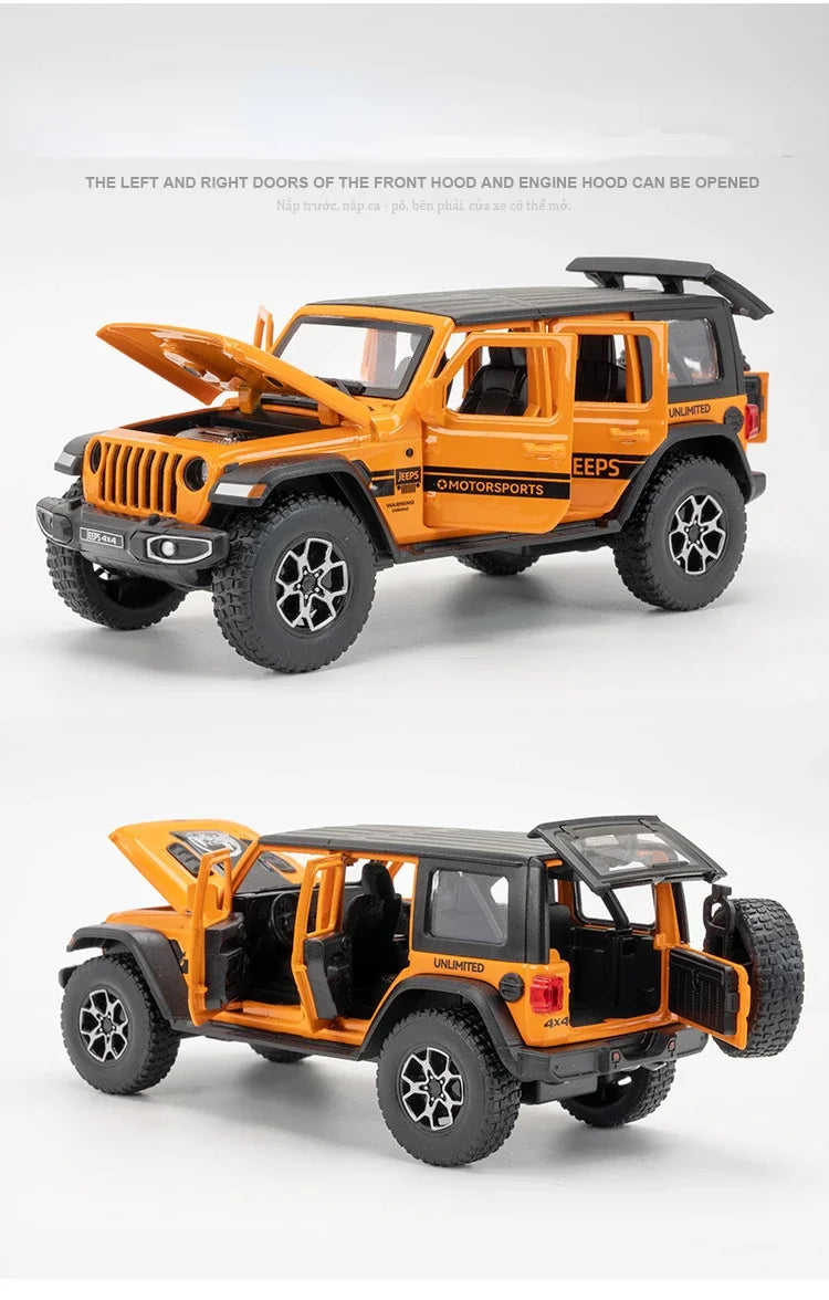 1:32 Jeep Wrangler Rubicon Off-road car Alloy Model Car Toy Diecasts Metal Casting Sound and Light Car Toys For Children Vehicle.