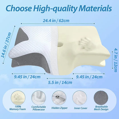 2025 New Butterfly Sleep Memory Neck Pillow Slow Rebound Memory Foam Sleep Pillow Cervical Orthopedic Neck Massage Bed Pillow.