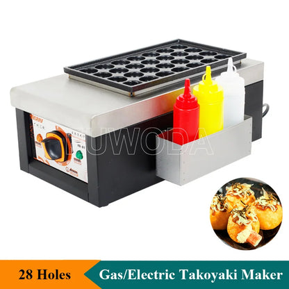 Commercial 28 Holes Takoyaki Maker Machine Electric or Gas Non-stick Waffle Balls Baker 40MM Round Fish Ball Making Machine.