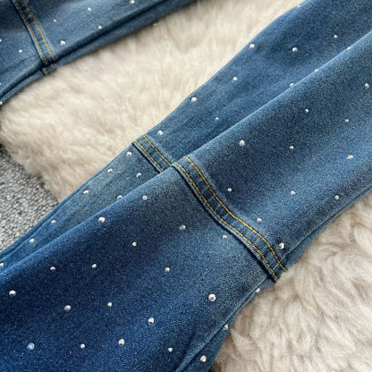 Denim Pant Set Women Two Piece Sets Sexy Matching Sets Sleeveless Short Tops Long Flare Pants High Waist Slim Hot Diamond.