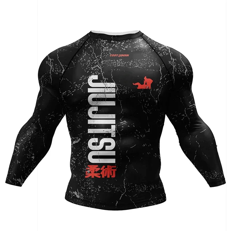 New Jiu Jitsu Rashguard MMA T-shirt +Pants For Men 4PCS/Set Brazilian Grappling Bjj Boxing Rash Guard Sport Clothing Gym Shorts.