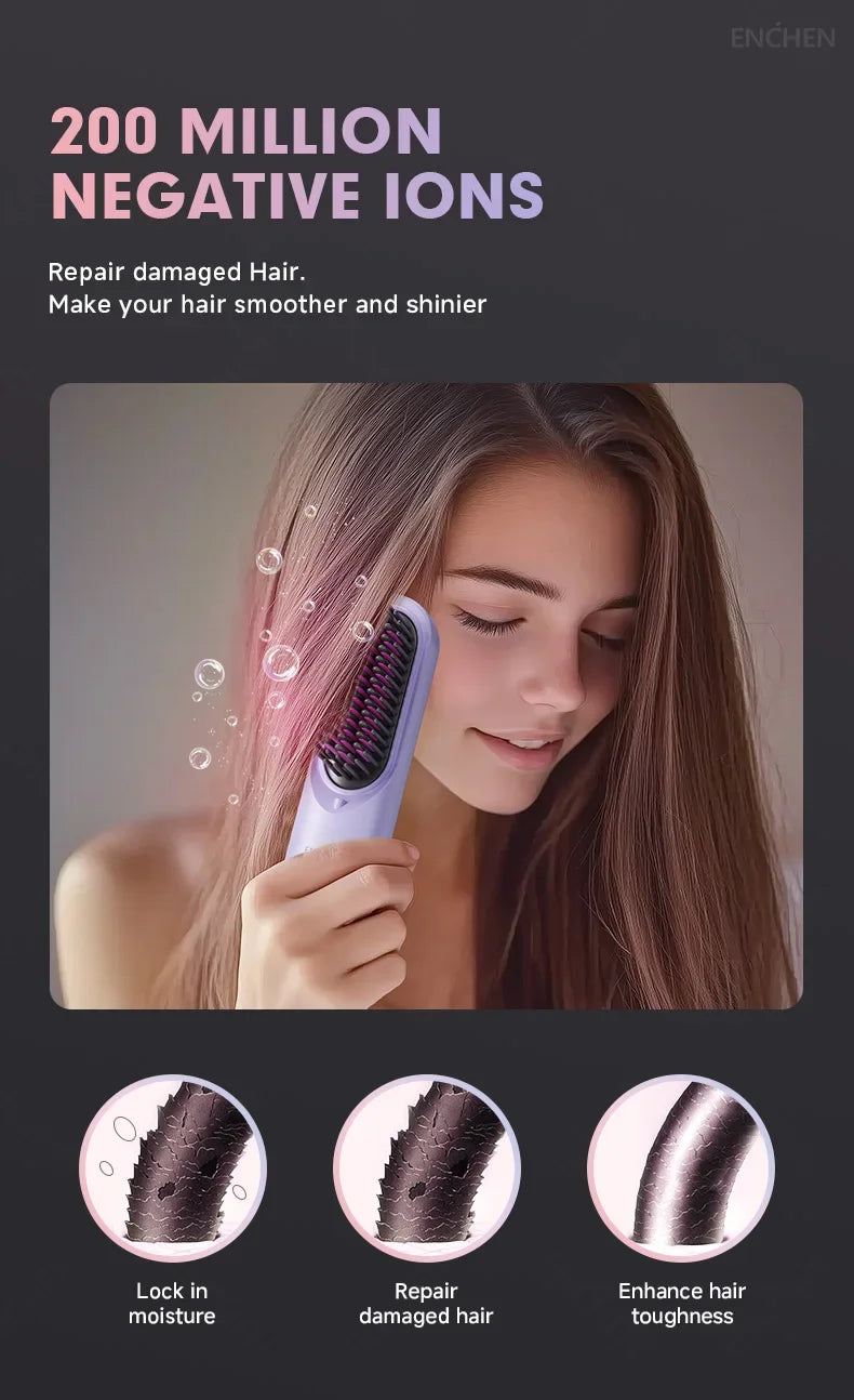 ENCHEN 2in1 Hair Straightener Brush Professional Electric Hair Stuff 200 Million Negative Ions Electric Brushes Hair Tools H100.