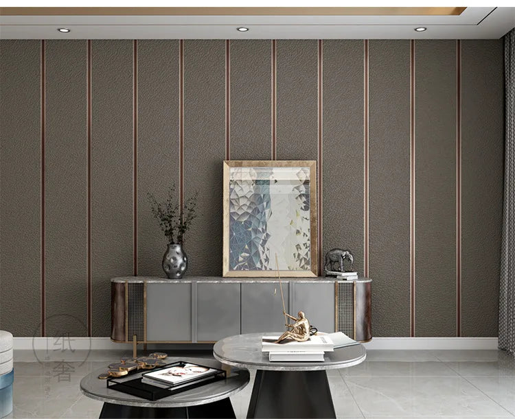 Hirschhaut Samt horizontal gestreifte Tapete Wohnzimmer Schlafzimmer gestreifte Film- und Fernsehwand 3D-Relief verdickte Tapete