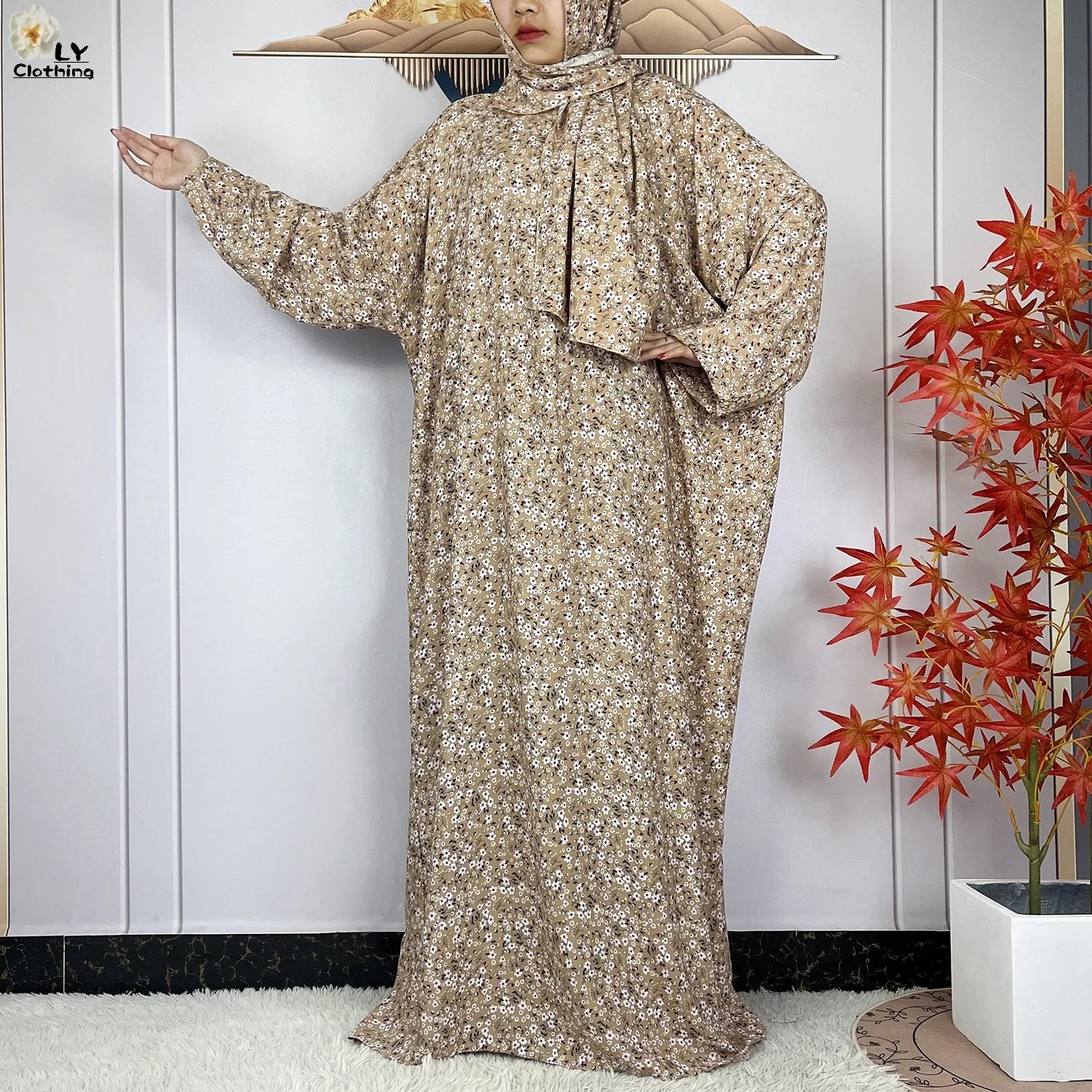 New Muslim Long Sleeved Cotton For Women Ramadan Prayer Turkey Middle East Femme Robe Floral Loose African Abaya Dress Scarfs.