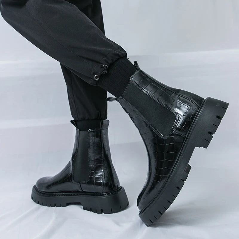 Street Style Pointed Toes Chelsea Boots Stylish Leather Ankle Boots Fashion High Top Shoes Party Business Motorcycle Boots Botas